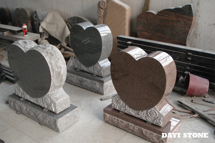 Heart Upright Headstones Dark Grey & Red Granite Stone - Dayi Stone